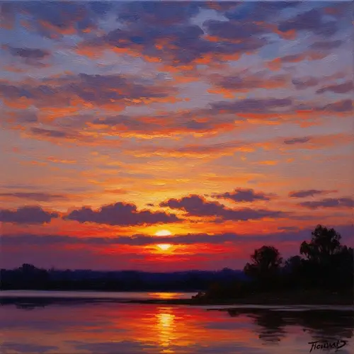 Impressionist Sunset Painting - Majestic Horizon View