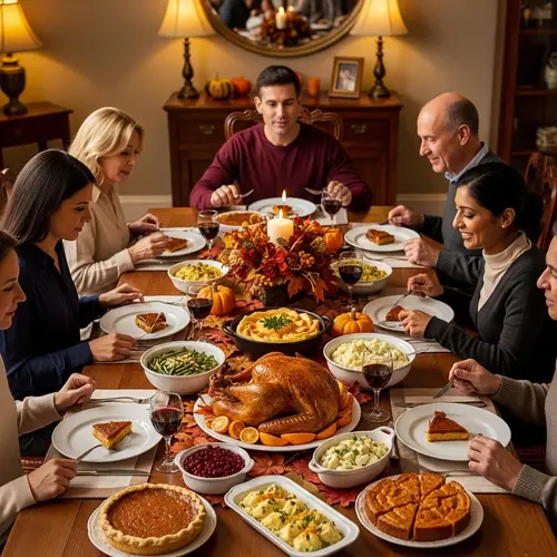 Thanksgiving Dinner Gathering with Diverse Guests | Intimate Festive Scene