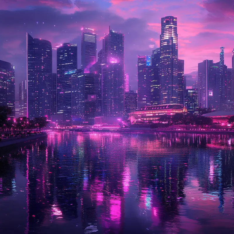 Singapore Skyline at Dusk: Cyberpunk Urban Fantasy Singapore Skyline at Dusk: Cyberpunk Urban Fantasy