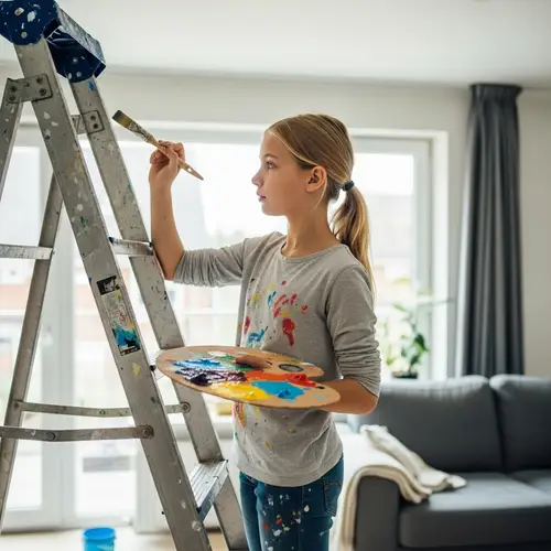 Blond Girl Painting Living Room | Transformative Artwork in Progress