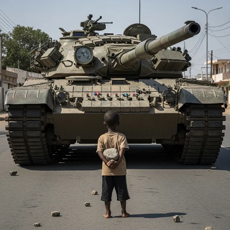 Youngster Courageously Confronts Military Tank
