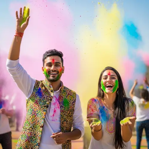 Festive Holi Portrait with Colorful Cultural Celebration