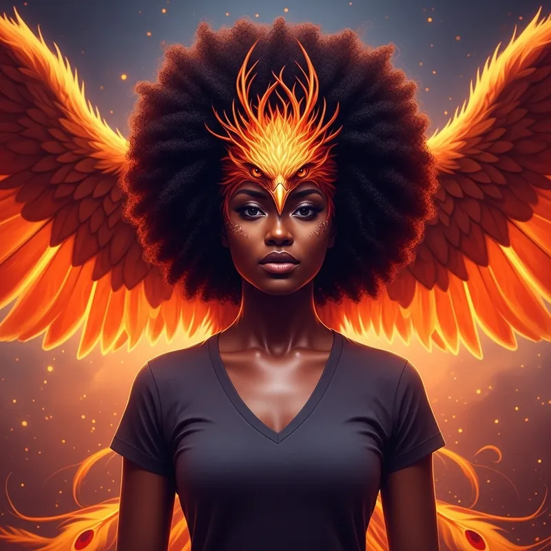Majestic Phoenix Rising with Black Woman's Afrotastic Face