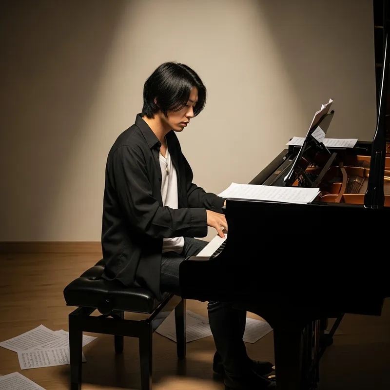 Min Yoongi Black-Haired Musician at Piano