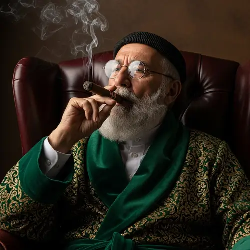 Elderly Middle-Eastern Man in Velvet Robe | Enigmatic Portrait