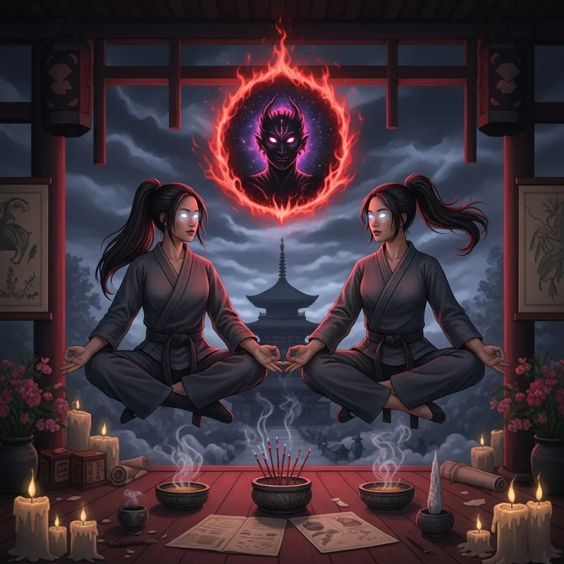 Levitating American Korean Women Summoning Cosmic Deity