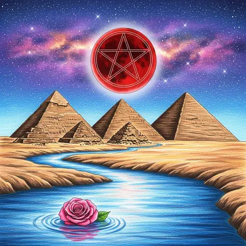 Pyramids and Blood Moon: A Celestial Drawing
