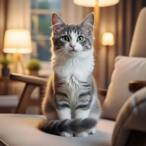 Adorable Grey and White Cat in Cozy Home Setting