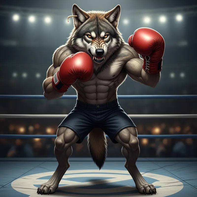 Boxing Wolf: A Unique Image of a Wolf with Boxing Gloves