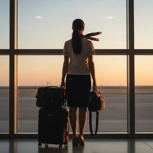 Caucasian Flight Attendant | Unique Airport Sunset View