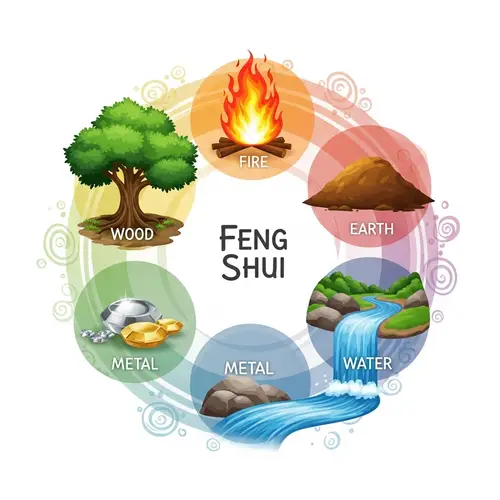 Zen-Like Feng Shui Illustration with Five Elements