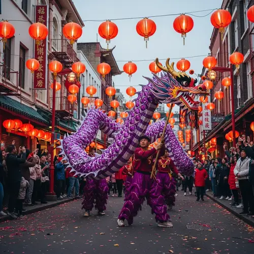 Mythical Dragon Dance in Chinatown - Chinese New Year Celebrations