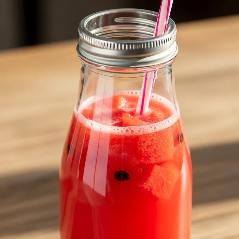 Freshly Squeezed Watermelon Juice in Clear Glass Bottle