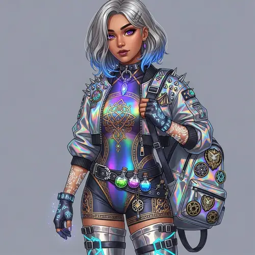 Modern Fantasy Fusion: Silver-Haired South Asian Girl in Unique Outfit