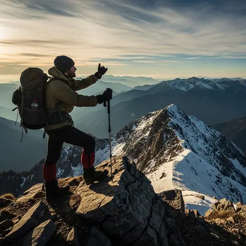 Hiker on Mountain Top Enjoying Spectacular View
