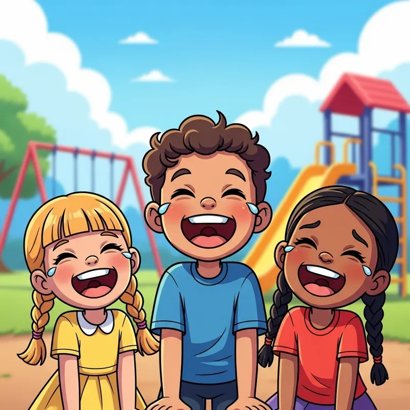 Joyful Children Cartoon Laughing