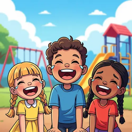Joyful Cartoon Illustration of Diverse Children Laughing
