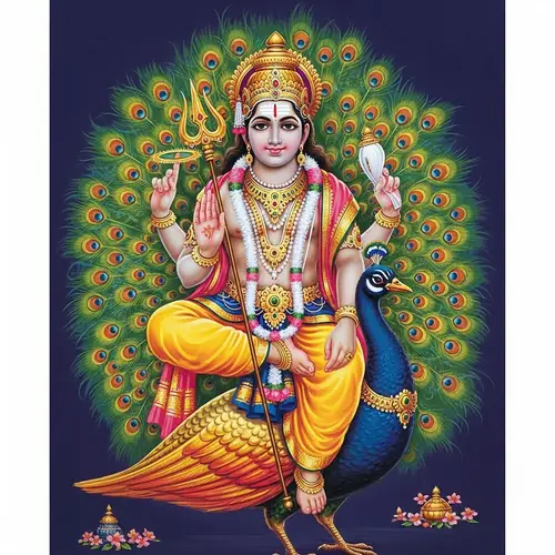 Lord Subramanya on Vibrant Peacock | Divine Spear, Blessing