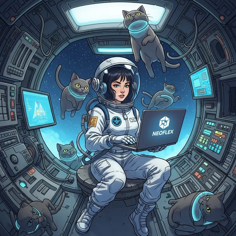 Futuristic Slavic Girl in Spaceship with Floating Cats | NEOFLEX Adventure Futuristic Slavic Girl in Spaceship with Floating Cats | NEOFLEX Adventure