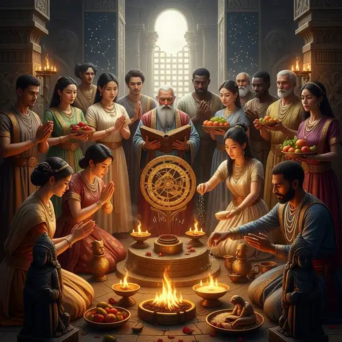 Astrologers Performing Ritual to Appease Deities for King's Welfare