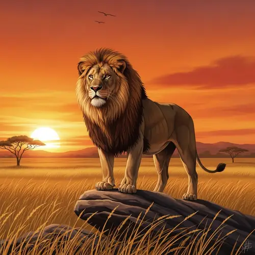 Majestic Adult Male Lion on African Savannah - Wildlife Photography