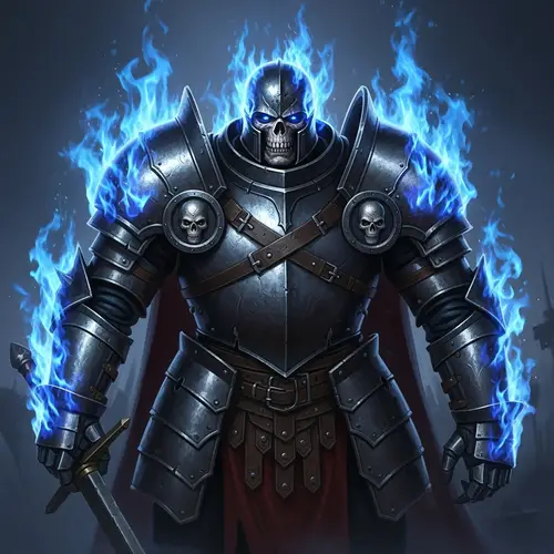 Undead General in Iron Armor Engulfed in Blue Flames