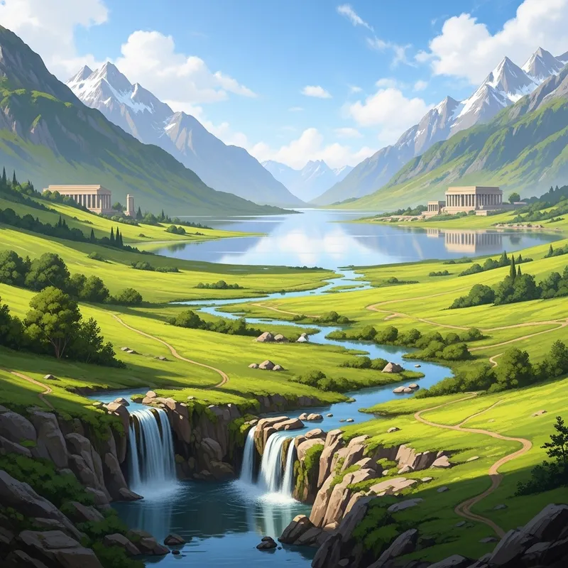 Ease and Greatness: Serene Beauty | Majestic Mountains, Lush Hills