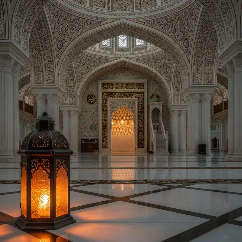 Glowing Lantern in Ramadan Mosque Interior & Biryani Glowing Lantern in Ramadan Mosque Interior & Biryani