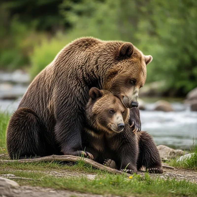 Male and Female Bears Hugging in Adorable Pose