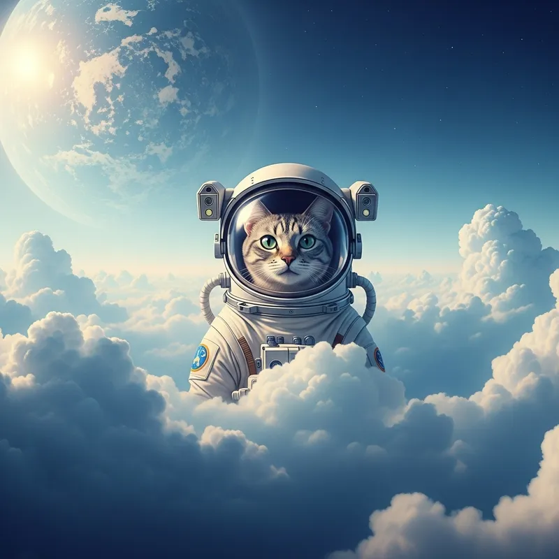 Astronaut Cat in Dreamy Sky Exploration