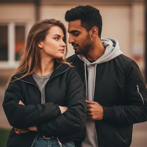 Trendy Streetwear Couple Captured in Intimate Moments