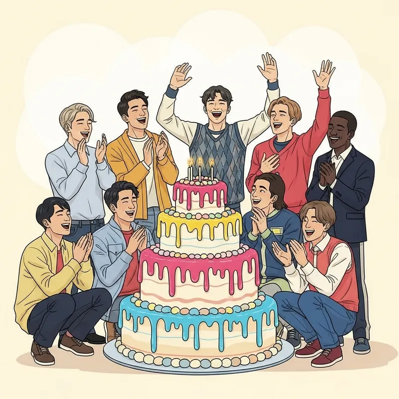 Stray Kids Kpop Singers with Colorful Cake Celebration