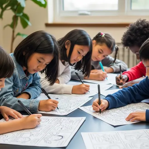 Diverse Asian Children in Comic Style Coloring Fun