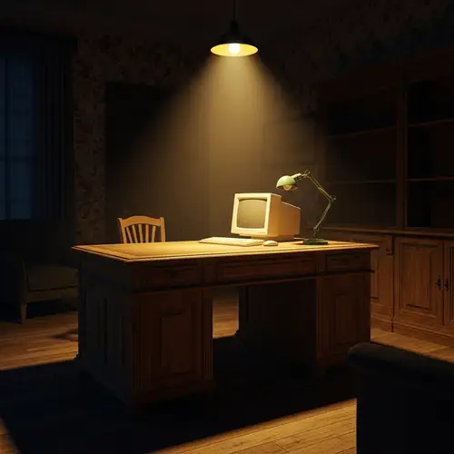 Vintage Room in Dim Lighting with Incandescent Light Bulb