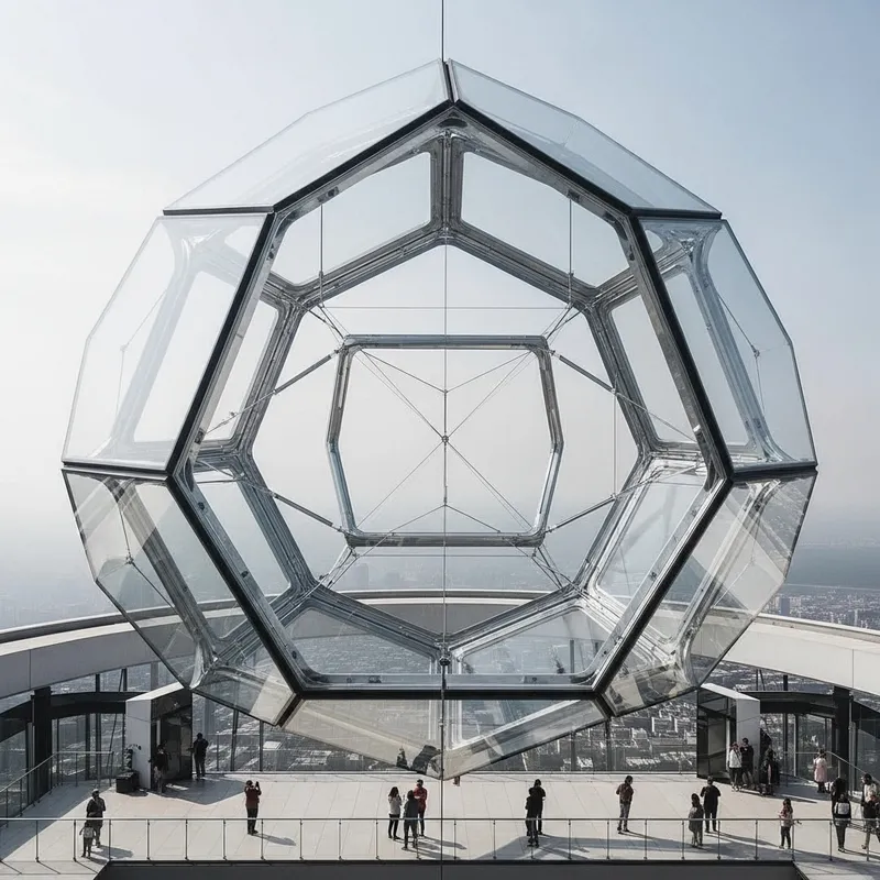 Futuristic Glass Geometric Installation - 4K Drone Shot