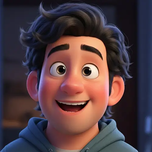Joyful Pixar-Style Young Man with Black Hair