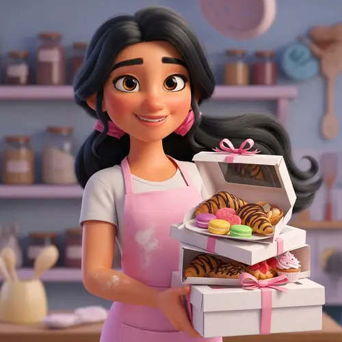Hispanic Baker with Long Black Hair | 3D Pixar-Style Image