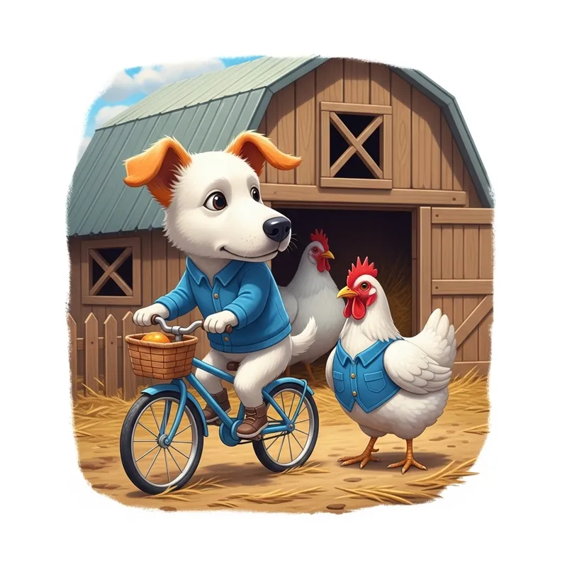 White Dog & Chicken Ride Bicycle | Barn Friendship