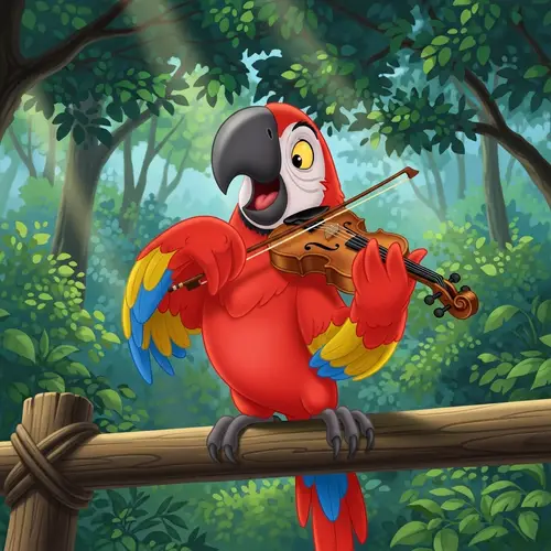 Vibrant Guacamaya Parrot Playing Violin in Forest