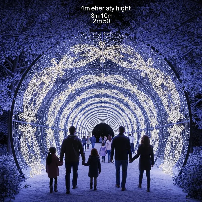 Captivating Lighted Tunnel with Families Walking in Snowy Forest Setting Captivating Lighted Tunnel with Families Walking in Snowy Forest Setting