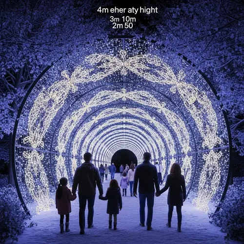 Enchanting Tunnel with Diverse Families in Snowy Environment