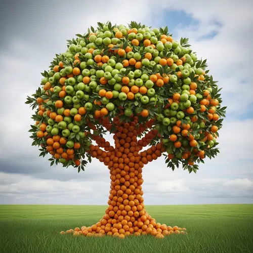Fruity Delight: Tree Made of Oranges and Apples
