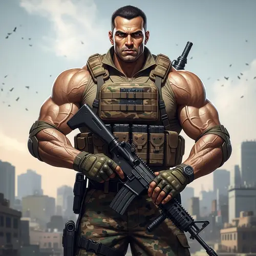 Muscular Modern Mercenary: Fearless & Strong Warrior