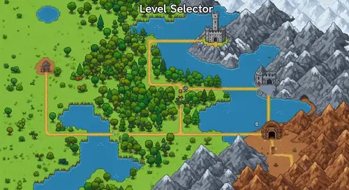 Pixel Art Level Selector Map: Adventure in Pixel Aesthetic