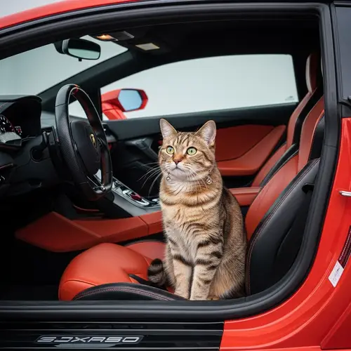 Sophisticated Feline in Lamborghini | Stylish Cat Wearing Earrings