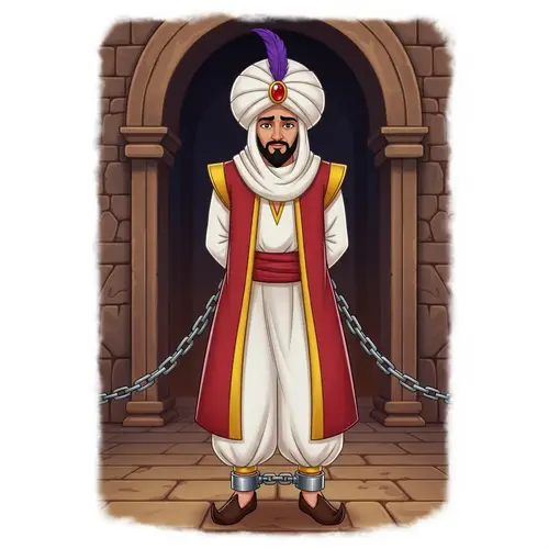 Middle Eastern Prince Aladdin in Turban Bound and Gagged by Palace Guards