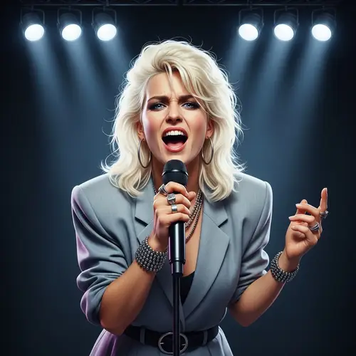 80s Style Pop Star with Bleach Blonde Hair | Passionately Singing on Stage