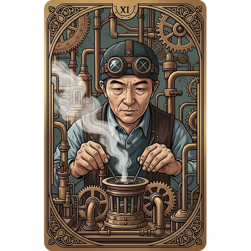 Steam Punk Inventor in Goggles on Tarot Card