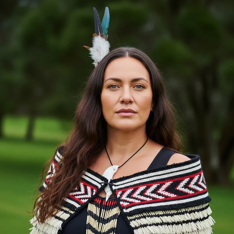 Captivating Maori Woman in Traditional Attire | Serene Nature Scene