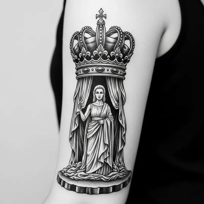 Black and White Tattoo: Grand Crown on Large Bottom Design